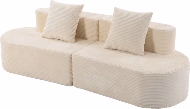Divano 3 Posti Curvo HOMCOM in Velluto a Coste con 2 Cuscini, Beige, L: 245 cm