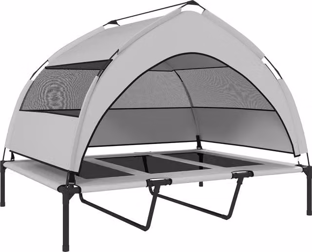 Lettino per cani PawHut con copertura rimovibile a 3 lati in poliestere e metallo, L 122 x P 92 x H 94 cm, Grigio Chiaro e Nero