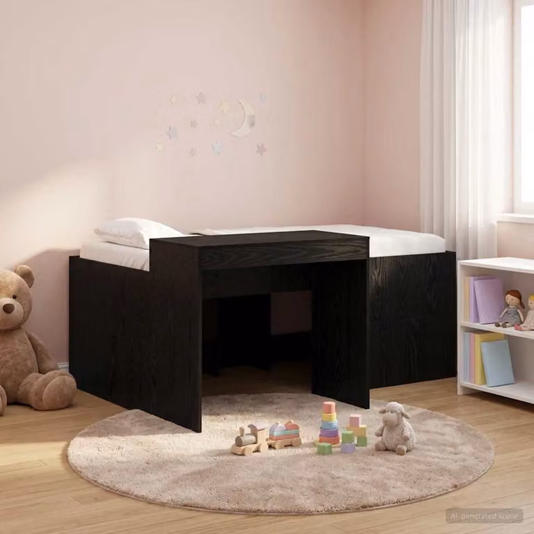 Letto alto per bambini con scrivania vidaXL, colore nero e rovere, L: 160 cm, P: 80 cm, H: 163 cm