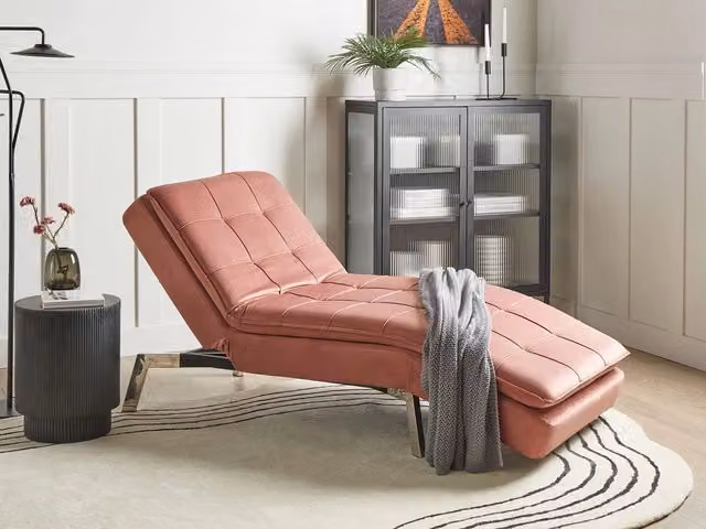 Chaise longue BELIANI in velluto rosa con schienale regolabile e design modern glamour L/P/H: 179 x 76 x 93 cm