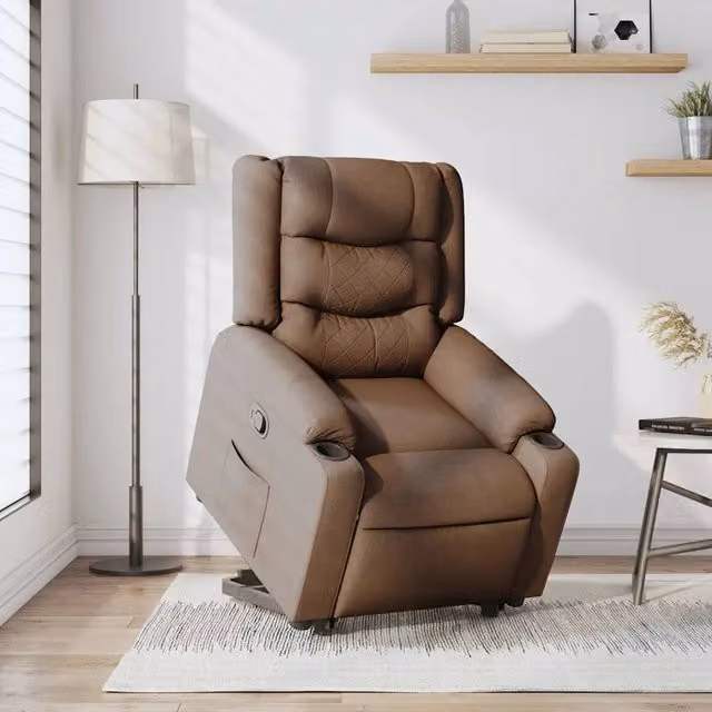 Poltrona Alzapersona Reclinabile vidaXL in Tessuto Marrone con Assistenza Elettrica per Senior