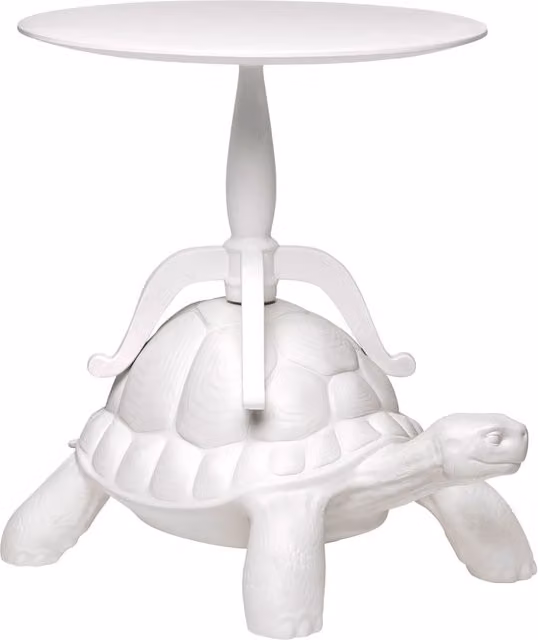 Tavolino da soggiorno Qeeboo Turtle Carry bianco con design moderno e piano rotondo in legno e plastica