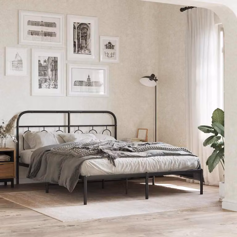 vidaXL Giroletto con Testiera in Metallo Nero L: 142 cm, P: 196 cm, H: 100 cm