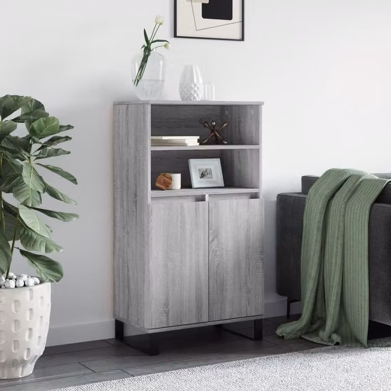 Credenza vidaXL in stile industriale in legno e metallo, Grigio Sonoma, L: 60 cm, P: 36 cm, H: 110 cm
