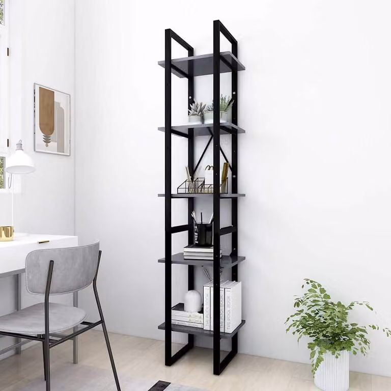 Libreria Industrial vidaXL in Legno e Metallo Grigia, L 40 cm x P 30 cm x H 175 cm