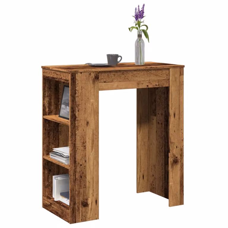 vidaXL Tavolo Bar con Rastrelliera in Legno Multistrato, Colore Antico Marrone, L: 95 cm, P: 47 cm, H: 103,5 cm