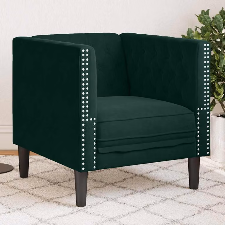 Poltrona Chesterfield vidaXL in Velluto Verde con Struttura in Legno Solido