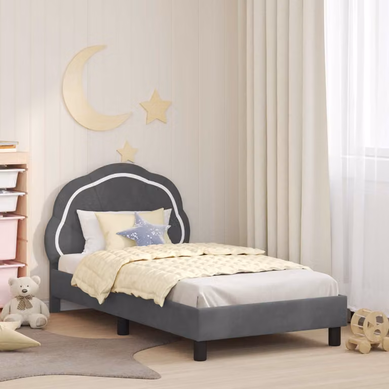 Struttura letto per bambini vidaXL con testata in velluto grigio, L 160 x P 80 cm