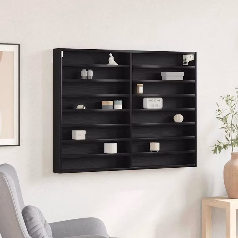 Vetrina a parete vidaXL in Rovere Nero con ante in vetro e ripiani interni, L 100 x P 8,5 x H 75 cm