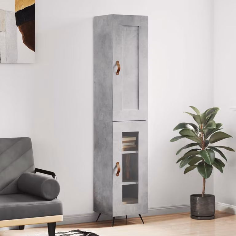 Credenza Industrial vidaXL Grigio con Ante in Vetro e Ripiani in Legno e Metallo L/P/H: 34,5 x 34 x 180 cm