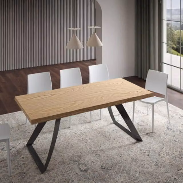 Tavolo allungabile Itamoby in legno di rovere con bordo naturale e gambe in metallo antracite L/P: 200-300 x 90 cm