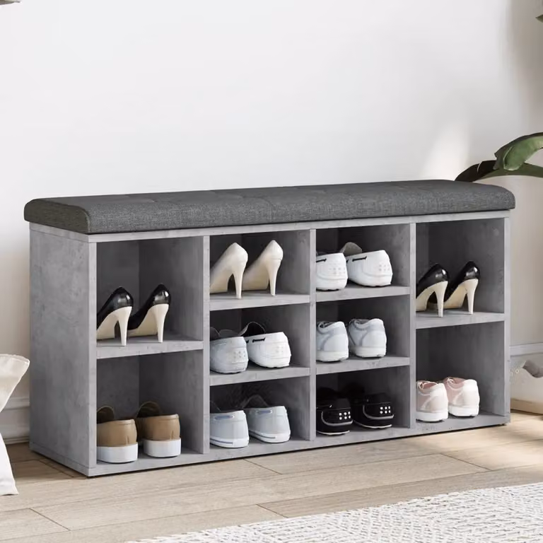 Panca porta scarpe vidaXL moderna in legno e MDF, colore grigio, L 110 x P 32 x H 50 cm