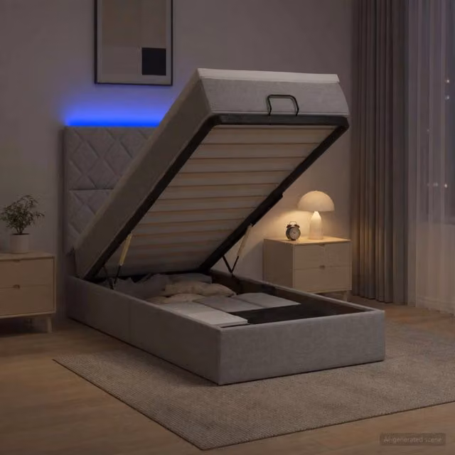 Letto Ottomano con Materasso Ibrido e Illuminazione LED vidaXL, Grigio e Bianco, L/P/H: 200 x 80 x 88 cm