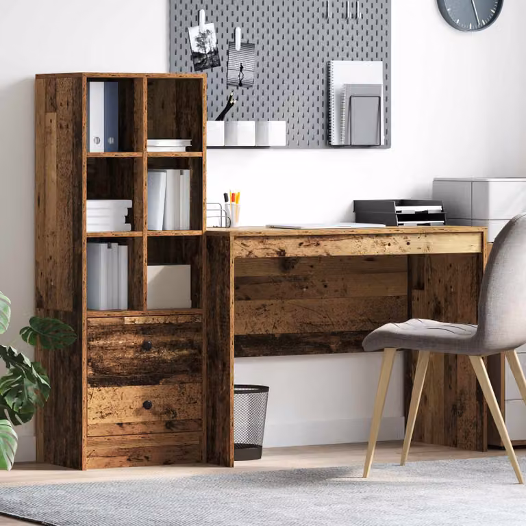 Set di 2 Scrivanie moderne vidaXL in legno effetto vecchio marrone con scaffale L: 145.5 cm, P: 50 cm, H: 127 cm