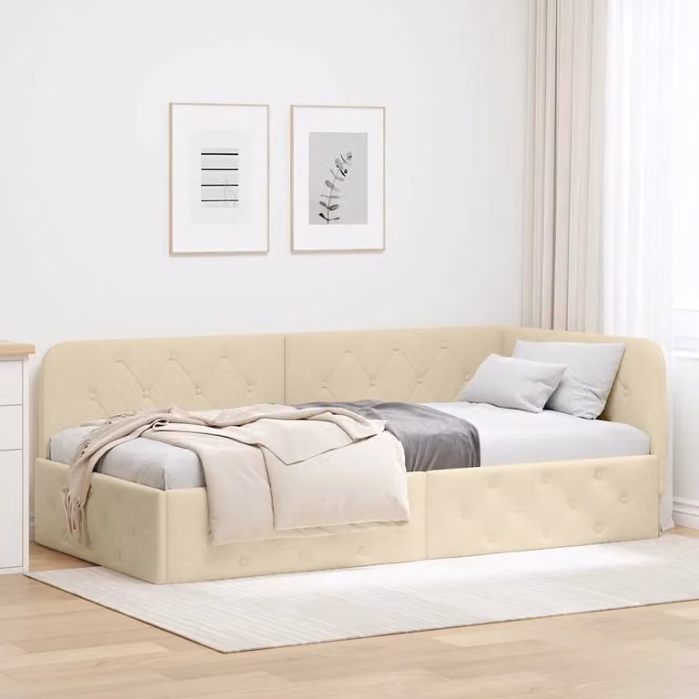 Cornice del letto ad angolo vidaXL in tessuto beige con struttura in legno e doghe rigide L/P/H: 194 x 90 x 140 cm