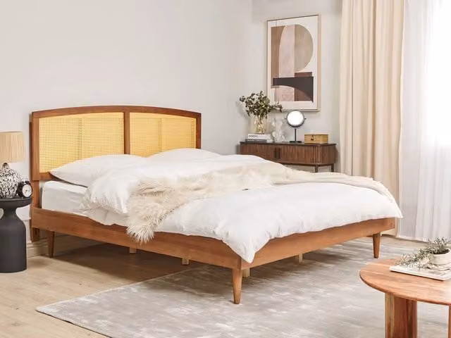 Letto matrimoniale BELIANI in legno di gomma oliato marrone con doghe piatte in stile rustico minimalista L/P/H: 200 x 180 x 185 cm