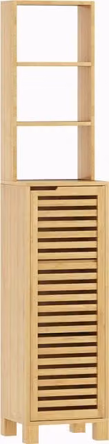 Armadio da Bagno Alto HOMCOM in Bambù con Ante a Lamelle e Ripiani Regolabili, Colore Naturale, L 34 cm x P 30 cm x H 170 cm