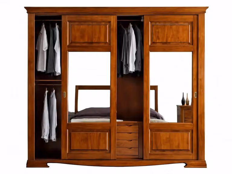 Armadio classico con 3 ante scorrevoli in legno e vetro Mobili 2G marrone L: 294 cm, P: 65 cm, H: 258 cm