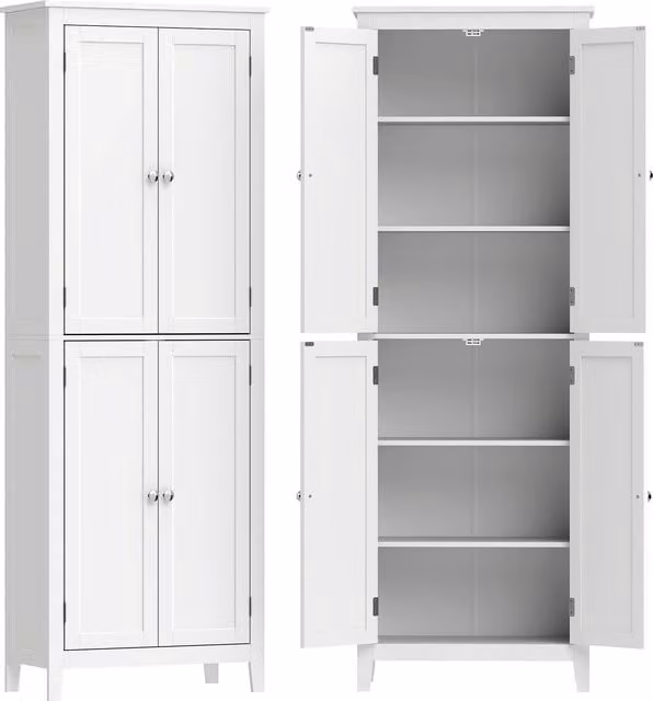 Mobiletto da bagno alto HOMCOM bianco con ripiani regolabili e ante a battente, Altezza: 170 cm