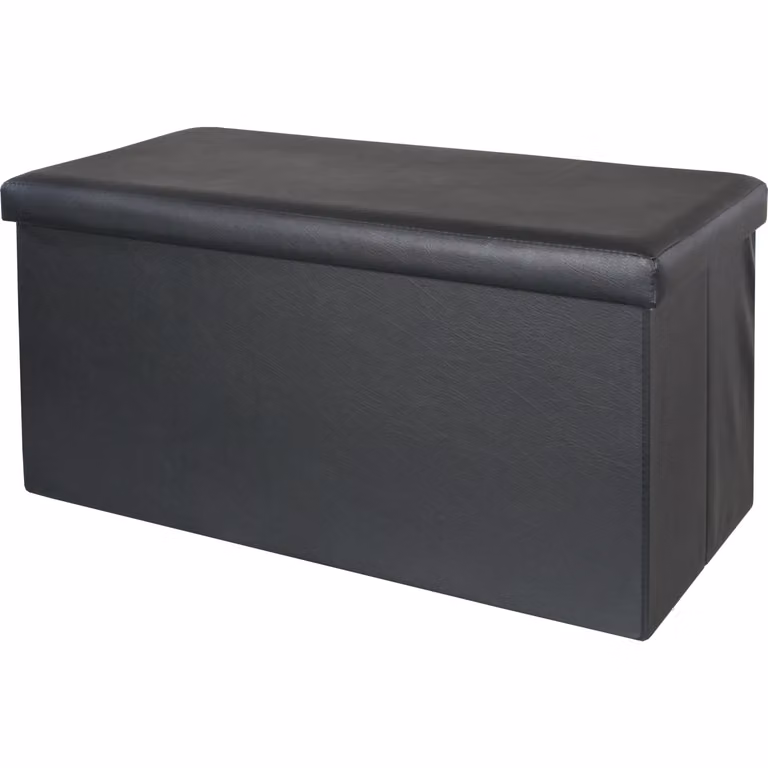 Pouf Contenitore VESTIAMO CASA in ecopelle nera, modello rettangolare richiudibile, L: 76 cm, P: 38 cm, H: 38 cm