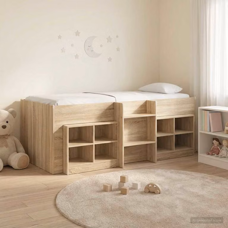 Set di 3 pezzi Letto Loft con Mobile vidaXL in Rovere Sonoma, Colore Marrone, L/P/H: 90 x 190 x 193 cm
