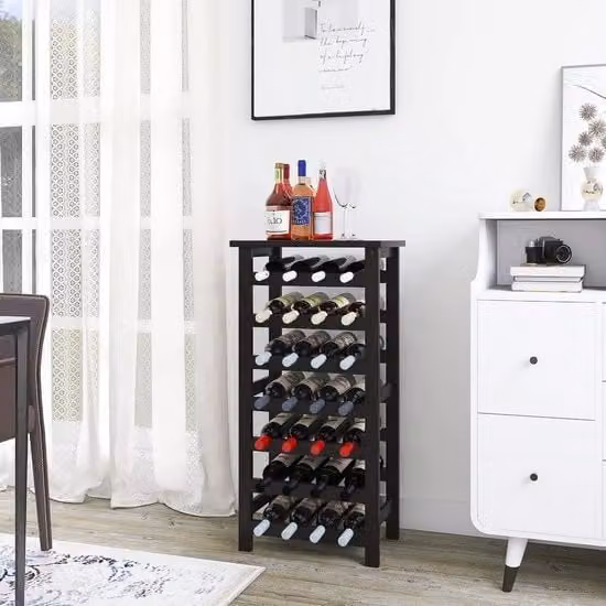 Portabottiglie da bar moderno in metallo e legno nero L: 44,07 cm, P: 24,0 cm, H: 93,47 cm