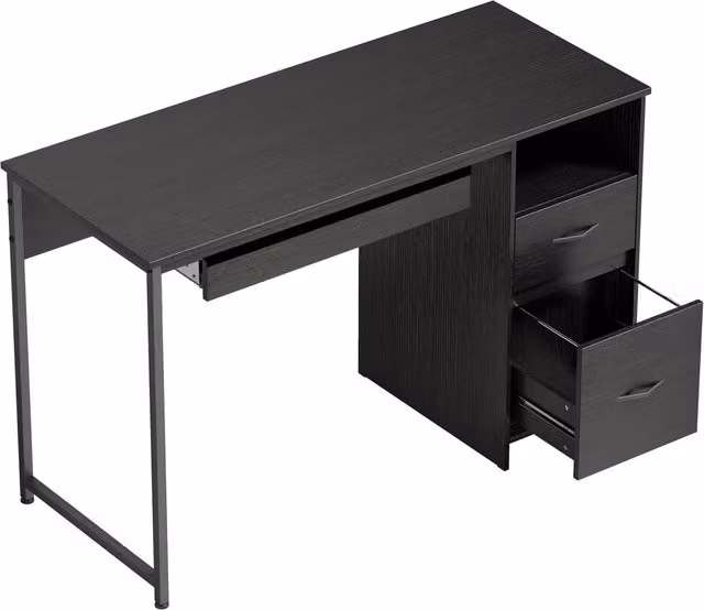 Scrivania da ufficio moderna HOMCOM nera con piano rettangolare in MDF, L: 120 cm, P: 52,3 cm