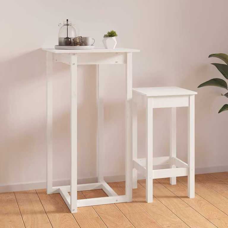 vidaXL Tavolo da Bar Quadrato in Legno Massello di Pino Bianco L/P/H: 60 x 60 x 110 cm