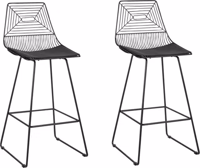 Set di 2 sgabelli Beliani in stile industriale con struttura in metallo nero e imbottitura in ecopelle nera per cucina e sala da pranzo