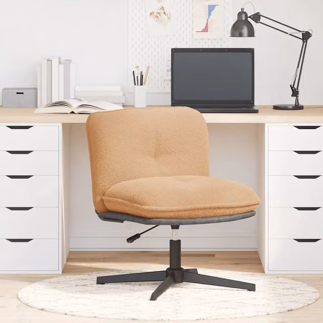 Sedia da Ufficio e Gaming Girevole in Tessuto Riccio Beige con Design Minimalista