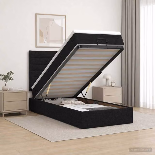 Letto Ottomano con Materasso e LED vidaXL, Nero e Bianco, con Base a Sollevamento, Porte USB e Illuminazione Sotto il Letto, L: 200 cm, P: 80 cm, H: 88 cm