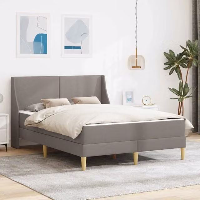 Letto moderno vidaXL con struttura imbottita in tessuto grigio e 2 materassi in schiuma