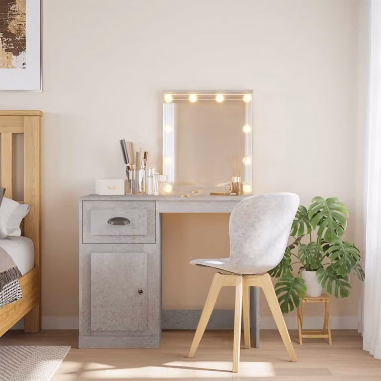 vidaXL Toeletta con Luci LED Grigio Cemento L: 90 cm, P: 42 cm, H: 132,5 cm