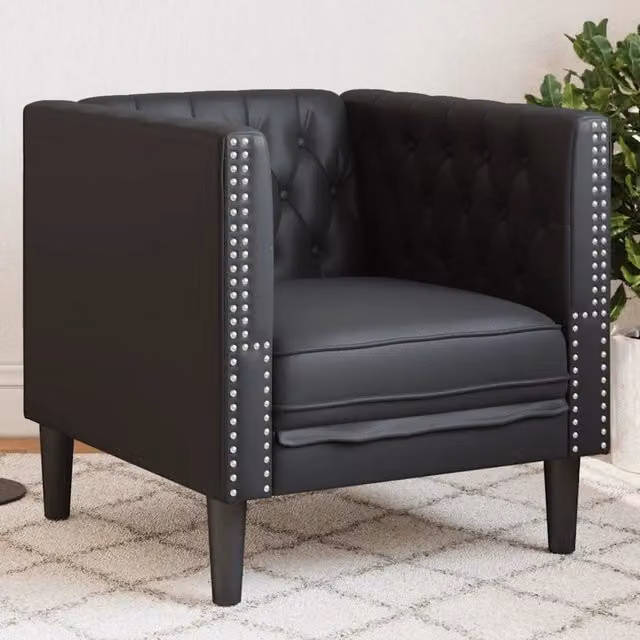 Poltrona Chesterfield nera in similpelle vidaXL con braccioli e struttura imbottita