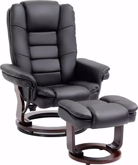 Set Poltrona Relax con Pouf HOMCOM, Girevole a 360° e Reclinabile in Similpelle PU, Colore Nero