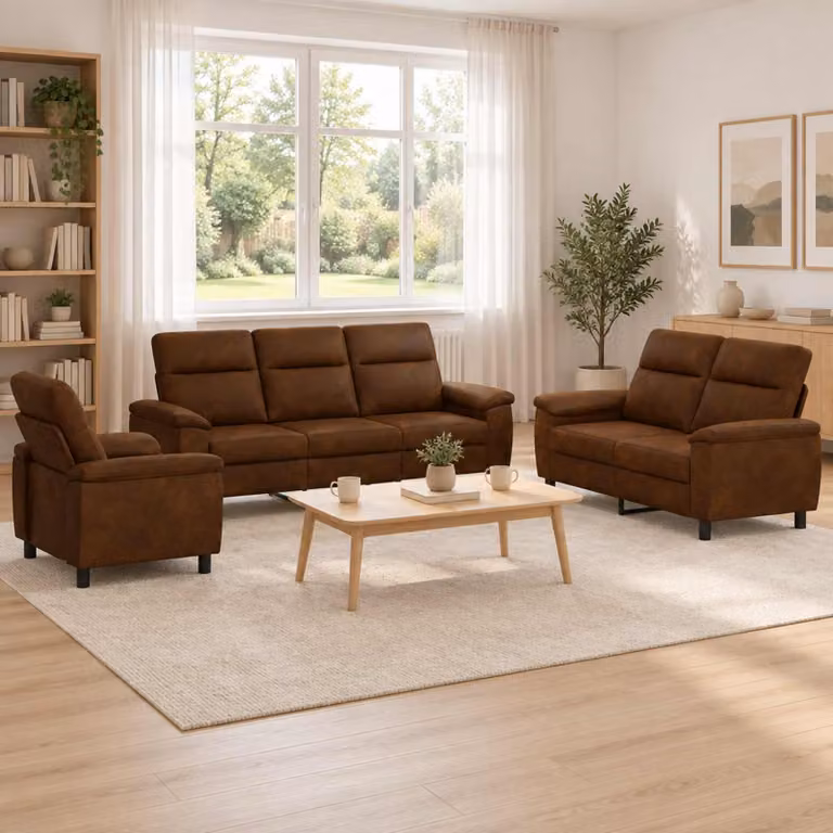 Set di divani 3 pezzi vidaXL in pelle sintetica marrone con struttura in metallo per soggiorno