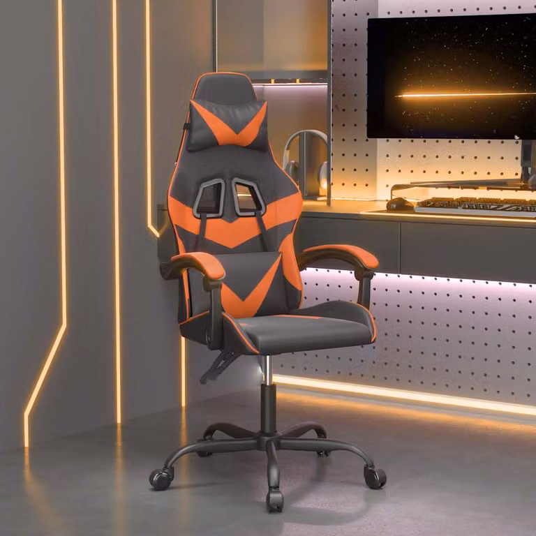 Sedia da Gaming Girevole vidaXL in Similpelle Nero e Arancione con Poggiatesta e Braccioli