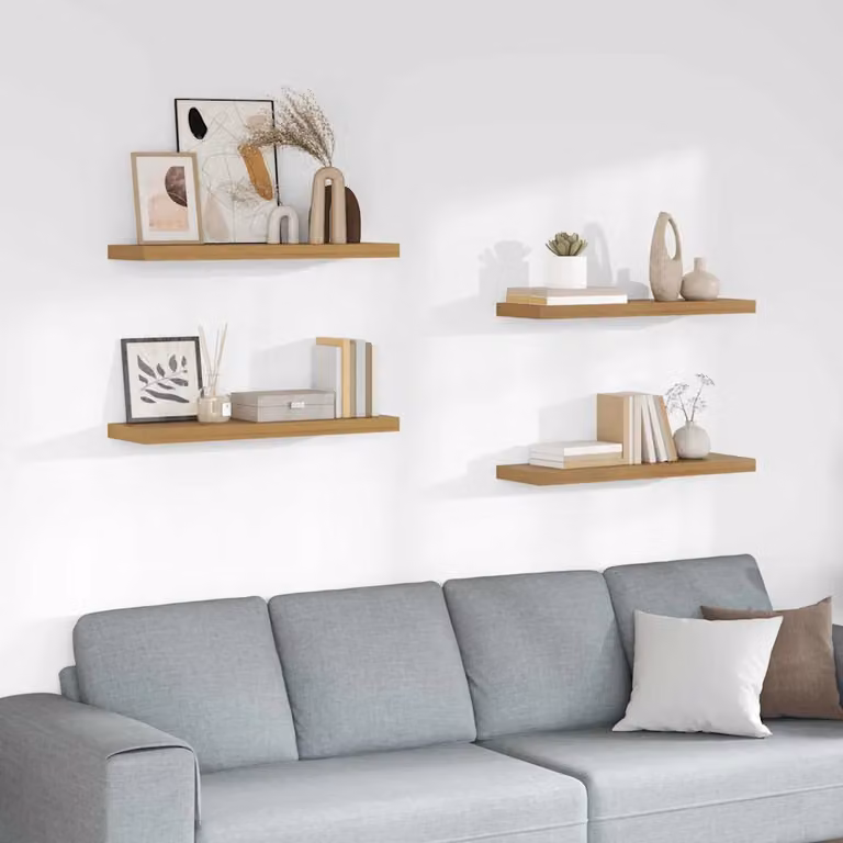 Set di 4 scaffali da parete vidaXL in legno marrone L: 80 cm, P: 23,5 cm, H: 3,8 cm