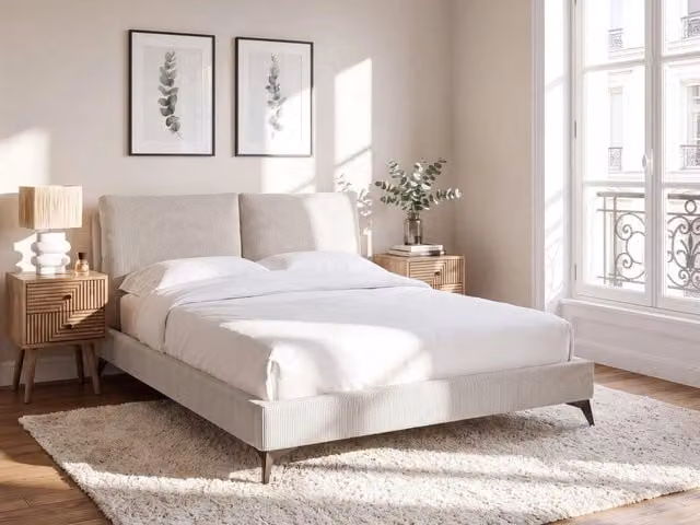 Letto imbottito Beliani in velluto a coste beige L/P: 160 x 200 cm