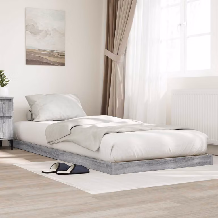 Struttura letto a terra vidaXL in legno e metallo, Grigio, L/P/H: 200 x 100 x 7,5 cm