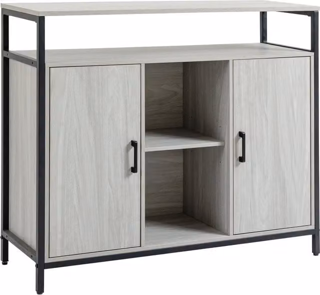 Credenza Moderna HOMCOM in Legno Grigio Chiaro con 2 Armadietti e Ripiani per Cucina o Ingresso, L 100 cm x P 34 cm x H 87.2 cm