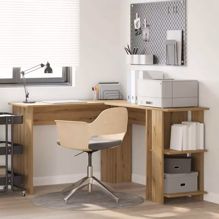 Scrivania ad angolo moderna vidaXL in legno ingegnerizzato color rovere, L: 140 cm, P: 113,5 cm, H: 75 cm