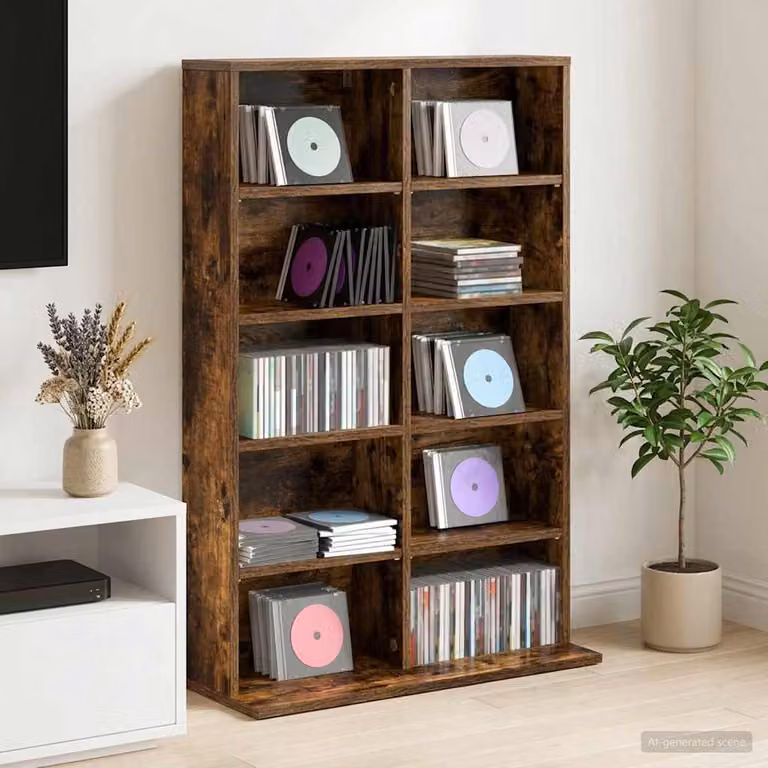 Mobile per CD vidaXL in Rovere Fumo con ripiani regolabili, L: 65 cm, P: 23,5 cm, H: 97,5 cm