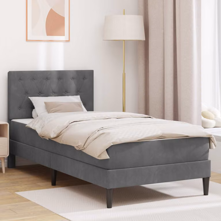 Letto imbottito con materasso a molle vidaXL in velluto grigio, L/P/H: 90 x 190 x 94 cm