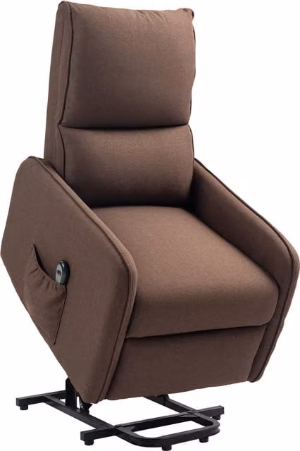 Poltrona Alzapersona Elettrica Reclinabile HOMCOM in Tessuto Marrone Scuro con Telecomando e Tasca
