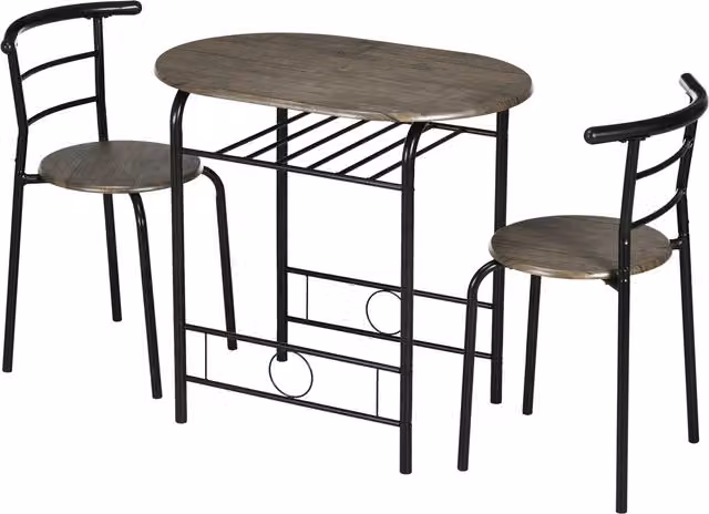 Set Bistrot HOMCOM da 3 pezzi con tavolo ovale e 2 sedie, Nero e Marrone, L/P/H: 80 x 53 x 74,5 cm
