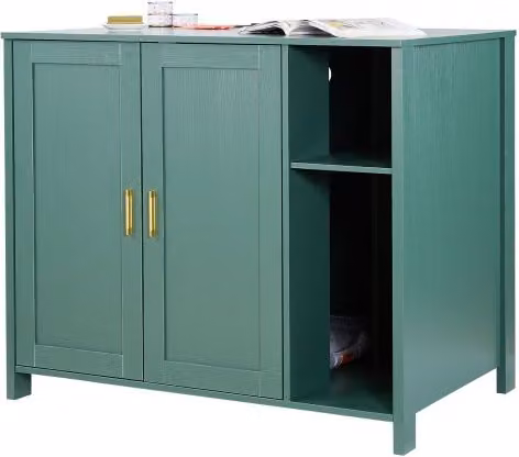 Mobiletto Lettiera per Gatti Vevor Verde e Oro con Cassetto e Divisorio Rimovibile, Armadietto Moderno con Presa di Corrente Integrata, Altezza: 105 cm