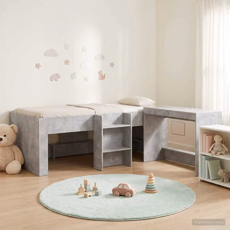 vidaXL Letto Singolo Rialzato con Scrivania e Scala, Grigio, L/P/H: 203 x 120 x 111 cm