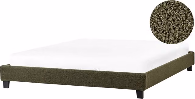 Letto matrimoniale Beliani in bouclé verde con rete a doghe in legno stile moderno L/P: 180 x 200 cm