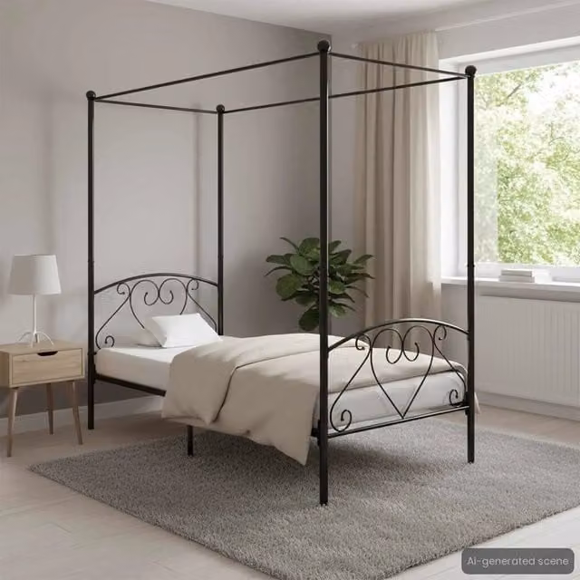 Letto a baldacchino vidaXL in metallo nero L/P/H: 200 x 90 x 198 cm